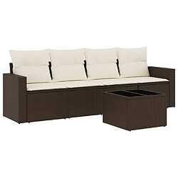 vidaXL Salon de jardin avec coussins 5 pcs marron résine tressée