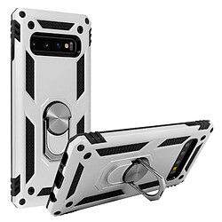 Avizar Coque Galaxy S10 Plus Bi matière Rigide et Souple Bague Support Vidéo argent