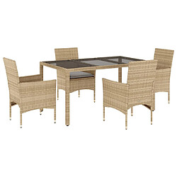 vidaXL Ensemble à manger de jardin et coussins 5 pcs beige rotin verre