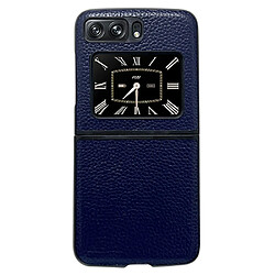 Coque en TPU + cuir véritable texture litchi, anti-écaillage pour votre Motorola Moto Razr 2022 5G - bleu