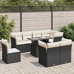 vidaXL Salon de jardin 9 pcs avec coussins noir résine tressée