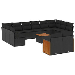 vidaXL Salon de jardin avec coussins 13 pcs noir résine tressée