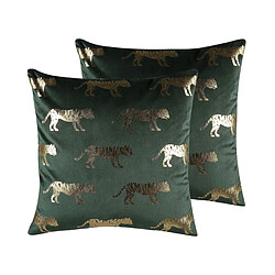 Beliani Lot de 2 coussins BLUEBELL Velours 45 x 45 cm Animal Vert foncé