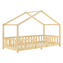 Lit d'Enfant Forme Maison avec Grille de Protection Treviolo 200 x 90 cm Bois naturel [en.casa]