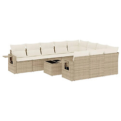 Maison Chic Salon de jardin 11 pcs avec coussins | Ensemble de Table et chaises | Mobilier d'Extérieur beige résine tressée -GKD20381