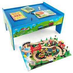 Acheter Helloshop26 Ensemble de jouets de train et table en bois 80 pièces plateau réversible et amovible tiroir rails en bois massif figurines bleu 20_0008478