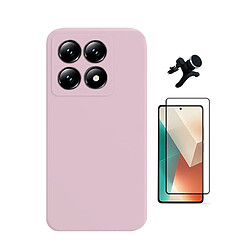 Kit De Film En Verre Trempé À Coque Complète 5D + Couvercle En Silicone Liquide + Support de voiture magnétique robuste Phonecare Pour Xiaomi 14T - Rose