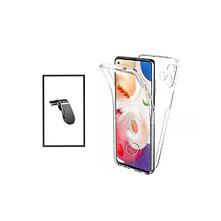 PHONECARE Kit Coque 3x1 360° Impact Protection + Support Magnétique L Safe Driving Voiture pour Realme 9i - Transparent/Blanc