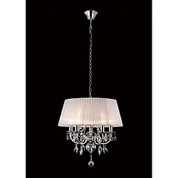 Luminaire Center Suspension Olivia avec Abat jour blanc 5 Ampoules chrome poli/cristal