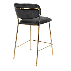 Moloo CLARA - Chaise de bar en tissu cotelé Noir et métal doré brossé (x2)