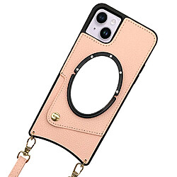 Coque en TPU + PU design en queue de poisson avec porte-carte et bandoulière pour votre iPhone 14 - rose