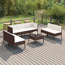 Maison Chic Salon de jardin 8 pcs + coussins - Mobilier/Meubles de jardin - Table et chaises d'extérieur Résine tressée Marron -MN86402