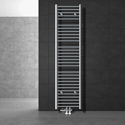 LuxeBath Radiateur de salle de bain Sahara 400x1800 mm Chrome courbé avec raccord central + garniture de raccordement avec thermostat Forme de passage Raccord au sol