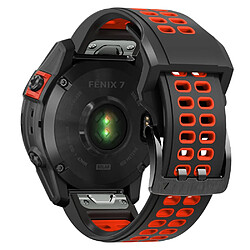 Bracelet en silicone deux rangées de trous, bicolore, attache rapide, 22mm, noir/rouge pour votre Garmin Fenix 7/Epix