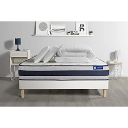 ACTISOM Pack prêt à dormir matelas Latex et Mémoire de forme ACTILATEX ERGO 200x200 cm + sommier KIT blanc + 2 oreillers + couette