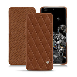 Housse cuir Samsung Galaxy S20 Ultra 5G - Rabat horizontal - Marron - Couture ( Nappa - Pantone #8B4720 ) - NOREVE