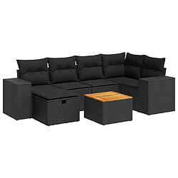 vidaXL Salon de jardin 7 pcs avec coussins noir résine tressée