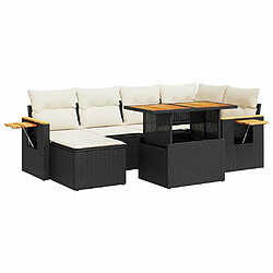 vidaXL Salon de jardin avec coussins 7 pcs noir résine tressée acacia