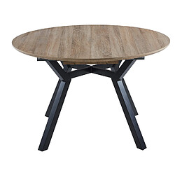 Pegane Table à manger ronde extensible en bois coloris chêne, pieds en métal noir - diamètre 120 - 160 x Hauteur 75 cm