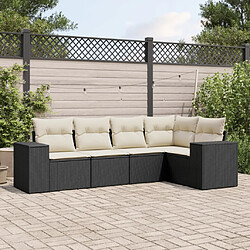 vidaXL Salon de jardin 5 pcs avec coussins noir résine tressée