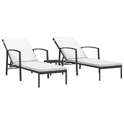 vidaXL Chaises longues lot de 2 avec table résine tressée noir