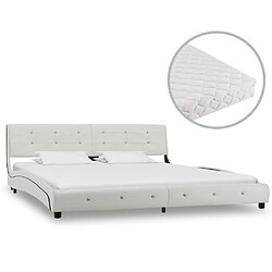 vidaXL Lit avec matelas Blanc Similicuir 180x200 cm