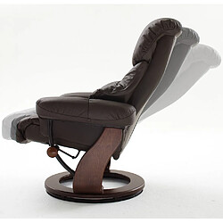 Inside 75 Fauteuil relax CLAIRAC assise en cuir marron pied en bois noyer avec repose pied pas cher