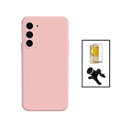 Kit de film en verre trempé de la couverture en 5D + boîtier en silicone liquide + porte-voiture renforcé Phonecare pour Samsung Galaxy S24 Plus + 5G - rose