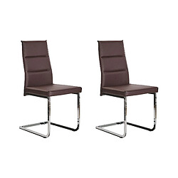 Beliani Set de 2 Cuir PU Chaise de salle à manger Chaise en porte-à-faux Marron foncé ROCKFORD