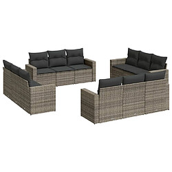 vidaXL Salon de jardin avec coussins 12 pcs gris résine tressée