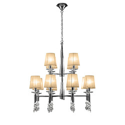 Acheter Luminaire Center Suspension Tiffany 2 Tier 12+12 Ampoules E14+G9, chrome poli avec Abat jour blancs & cristal transaparent