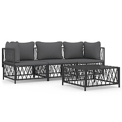 vidaXL Salon de jardin avec coussins 4 pcs anthracite acier