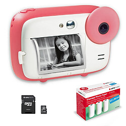 AGFA PHOTO Pack Realikids Instant Cam + 1 carte Micro SD 32GB + 3 rouleaux Papier Thermique ATP3WH - Appareil Photo Instantané Enfant, Ecran LCD 2,4', Miroir Selfie et filtre photo - Rose - Rose