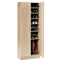 Pegane Armoire à chaussures, meuble à chaussures avec 2 portes coloris chêne cambrian - longueur 60 x profondeur 35 x hauteur 170 cm