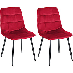 Decoshop26 Lot de 2 chaises de salle à manger coutures décoratives en tissu velours rouge et pieds en métal noir 10_0001570