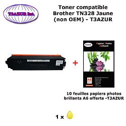 Toner compatible TN328 Y pour imprimante Brother DCP9270CDN, HL 4570CDW,4570CDWT, MFC9970CDW Yellow+ 10f A6 brillants - T3AZUR