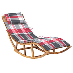 vidaXL Chaise longue à bascule avec coussin Bois de teck solide