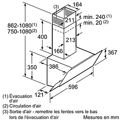 Hotte décorative inclinée 60cm 530m3/h noir - dwk065g60 - BOSCH pas cher