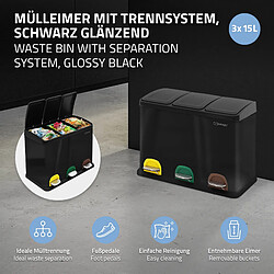 ML-Design Poubelle 45 litres noire trois compartiments de 15 litres chacun Mécanisme à pédale