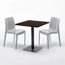 Avis Grand Soleil Table carrée 60x60 pied noir et plateau bois avec 2 chaises colorées Ice Kiss - Gris