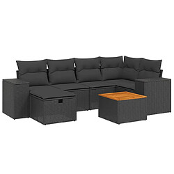 vidaXL Salon de jardin 7 pcs avec coussins noir résine tressée