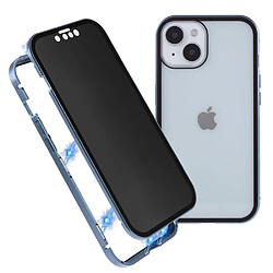 Coque en cadre métallique anti-spy, fermeture magnétique, anti-chutte pour votre iPhone 14 Plus - bleu clair