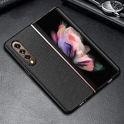 Coque en TPU + cuir véritable texture litchi noir pour votre Samsung Galaxy Z Fold3 5G