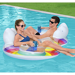 Bouée Gonflable Double pour Plage ou Piscine Bestway Rainbow Dreams Swin Tube 172x102 cm avec 2 Porte-Verres Multicolore