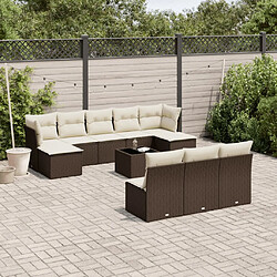 vidaXL Salon de jardin et coussins 11 pcs marron résine tressée