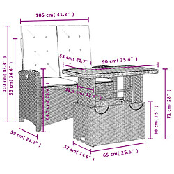 vidaXL Ensemble à manger de jardin et coussins 2 pcs gris rotin pas cher