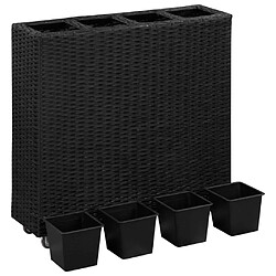 vidaXL Lit surélevé de jardin à 4 pots 80x22x79 cm Résine Tressée Noir