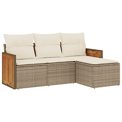 vidaXL Salon de jardin avec coussins 4 pcs beige résine tressée