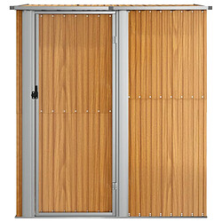 Helloshop26 Abri de jardin cabane cabanon maison de stockage remise extérieur hangar outils robuste 180,5 x 97 x 209,5 cm acier galvanisé aspect bois marron 02_0022160