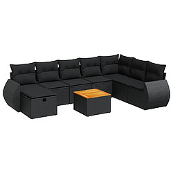 vidaXL Salon de jardin 9 pcs avec coussins noir résine tressée